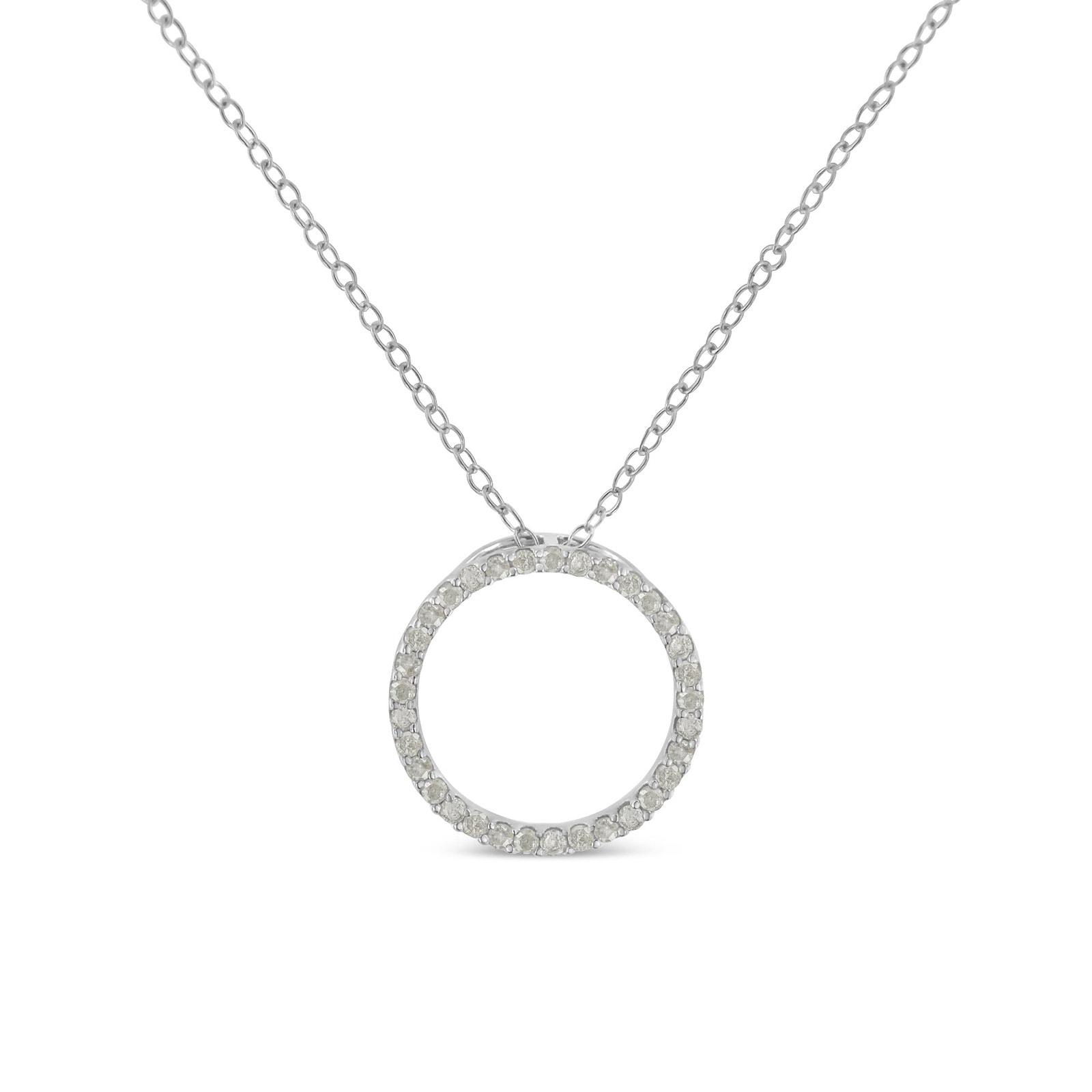 Haus Of Brilliance Sterling Silver And Diamond Open Circle Pendant Necklace